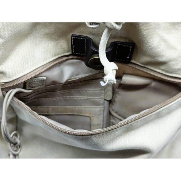 Eddie Bauer Beige Canvas Diaper Backpack With Leather Bottom & Multiple Pockets - Picture 6 of 9